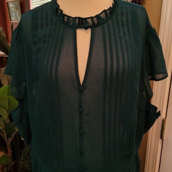 Modcloth Green dress Fall Winter 4X 4XL Semi Sheer Missing Slip - Picture 2 of 7